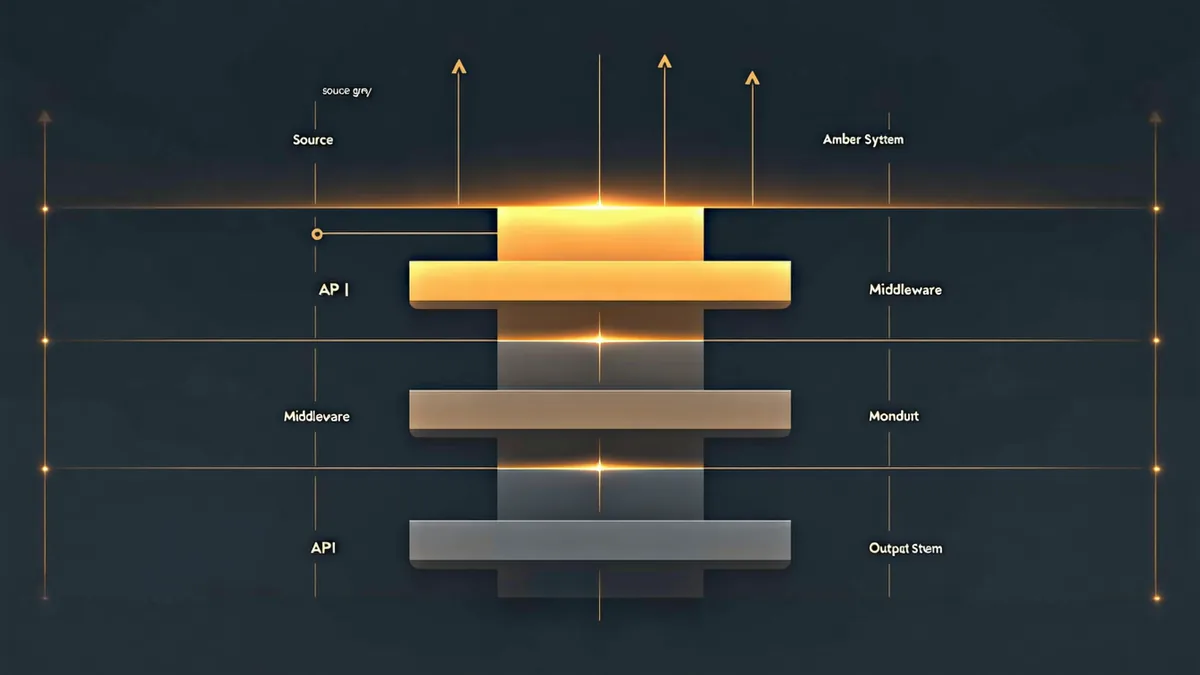Abstract visualization of middleware API layer connecting carrier systems