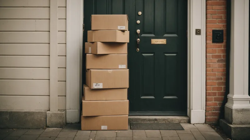 Stack of delivery packages left undelivered outside a door