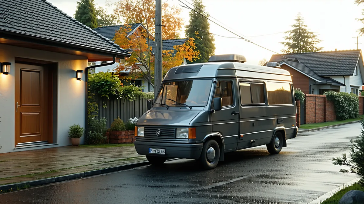 Delivery van at a residential doorstep with no one home — representing failed first-attempt delivery