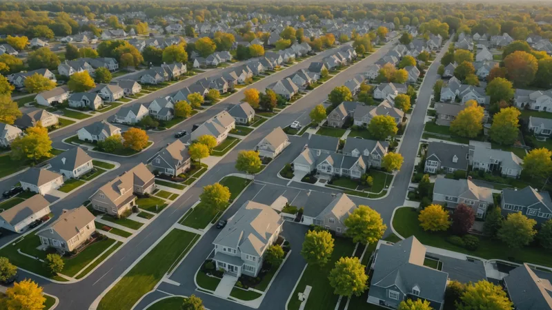 Aerial view of suburban delivery routes showing sparse stop density
