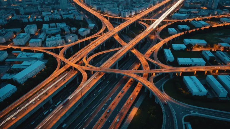 Highway traffic congestion viewed from above during peak hours