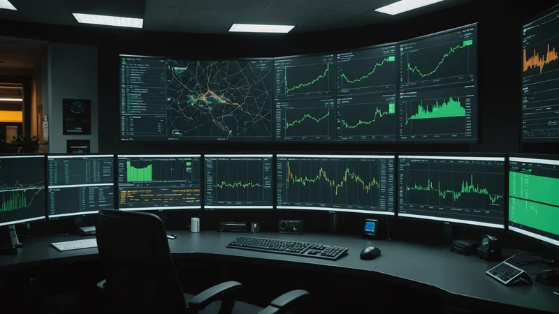 Fleet manager reviewing delivery performance analytics on large monitor
