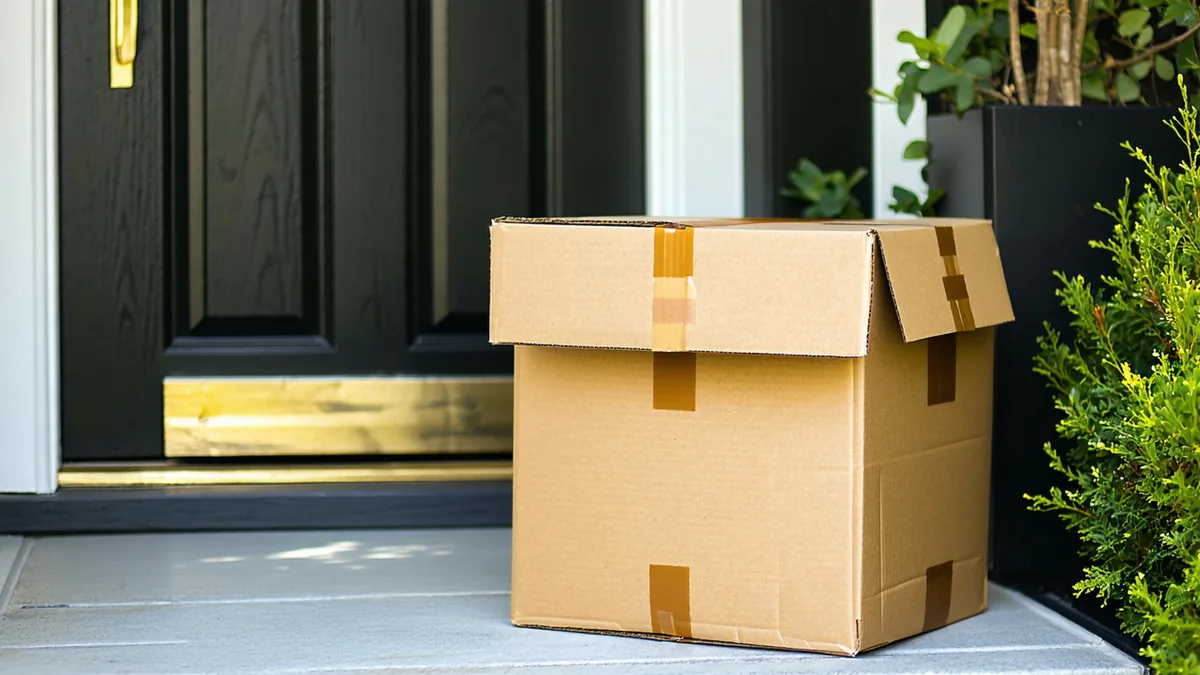 Delivery successfully completed at residential address — parcel at doorstep