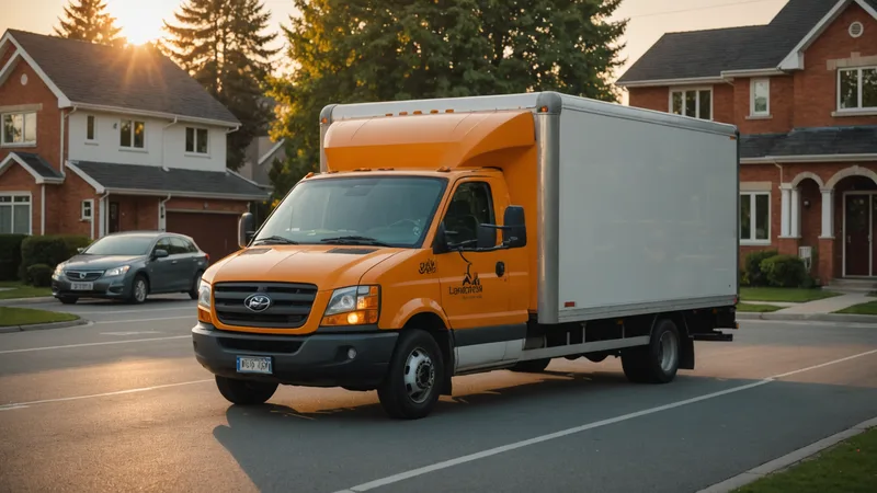 Delivery driver checking phone while truck is parked