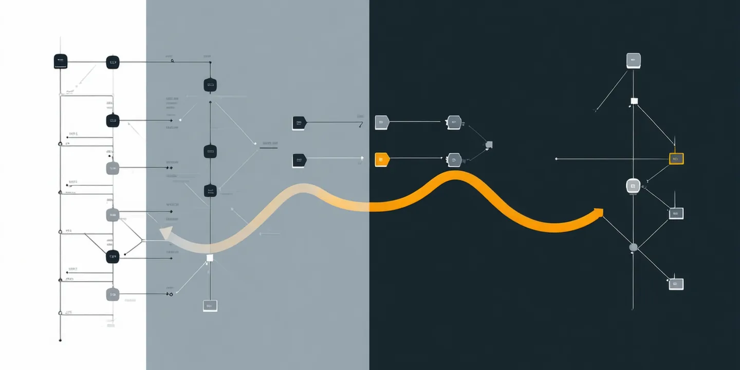 Abstract flow visualization showing route stops being reordered and optimized in sequence